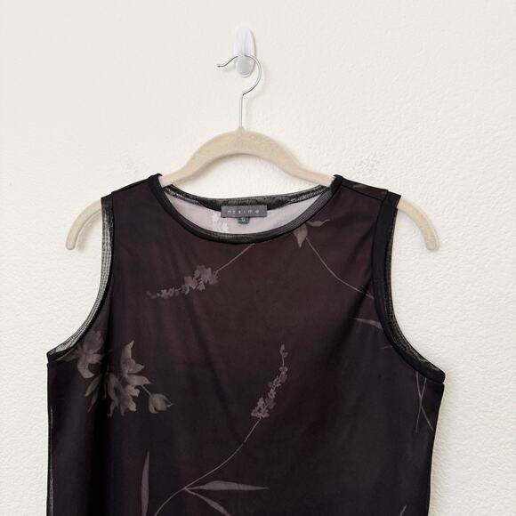 [Vintage] 90s Y2K Brown Black Mesh Crew Neck Floral Print Tank Top Size Small S - Picture 3 of 11